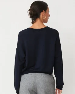 MONROW Softfleece Crop V Neck Sweatshirt DARKNAVY Cheap